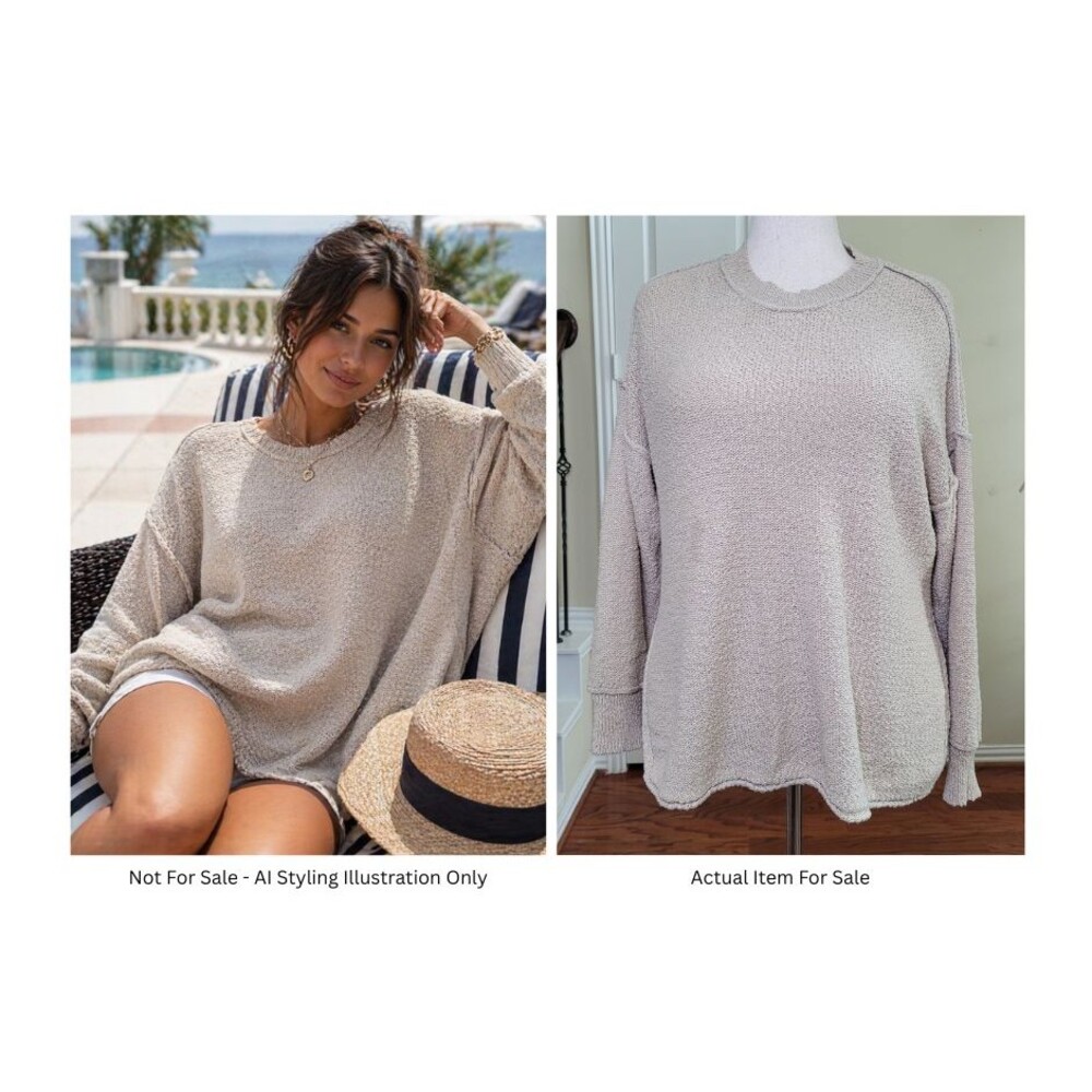 Aerie Exposed Seam Sweater Beige Women S Oversize Cozy Lounge Casual Soft Girl